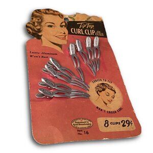 8 Vintage Tip-Top Curl Clips Retro Look in Aluminium 40s 50s Curly Updo